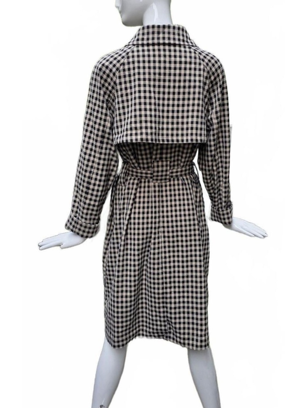 Joe Fresh Gingham Plaid Belted Trench Coat Jacket Size Lg  Black & White - Picture 2 of 12
